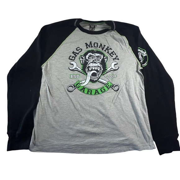 Gas Monkey Garage Est 2004 Raglan Long Sleeve Gray & Black T Shirt Men's L 42/44 - Picture 1 of 10